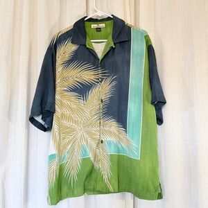 Tommy Bahama Blue Palm Silk Twill Button Short Sleeve Shirt Sz M Tropical